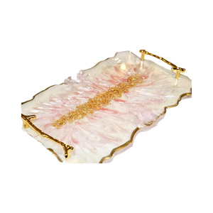 Bandeja Decorativa de Resina Hecha a Mano Estilo Art Deco con Adornos de Conchas Marinas, Acabado Envejecido, Color Personalizado, Regalo Temático de Comida para Mujer - Product Image 1