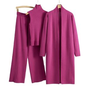 Nuevas mujeres primavera otoño 3 piezas mujeres chándales moda tejido pantalón conjunto señoras suéter traje Vintage moda señoras 3 piezas conjunto - Product Image 1