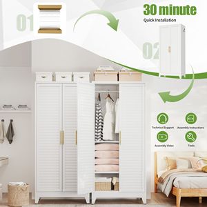 Armadio in Metallo Bianco a 2 Ante, 180 cm di Altezza, Armadio Portatile per Camera da Letto, Guardaroba Leggero per Piccoli Appartamenti - Product Image 5