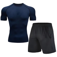 Ensemble de sport pour hommes : T-shirts de compression à manches courtes en maille respirante et shorts, séchage rapide, idéal pour la gym et les activités estivales