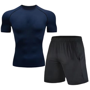 Men's Summer Casual Breathable Knitted <b>Short</b> Sleeve <b>Compression</b> T-Shirts with <b>Shorts</b> Gym Fitness Sets Quick Dry Activewear - Product Image 2