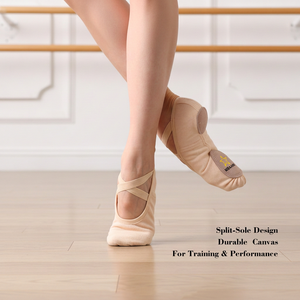 Chaussons de ballet souples en toile avec semelle en caoutchouc et design à semelle fendue pour femmes, pour la danse, l'entraînement et la performance - Product Image 1