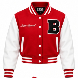 เสื้อแจ็คเก็ตเบสบอลผู้ชายสีแดงแบบมีแถบสีตัดกัน ยี่ห้อ Index Apparel รุ่น Letter B ติดกระดุมแบบ Snap - Product Image 1