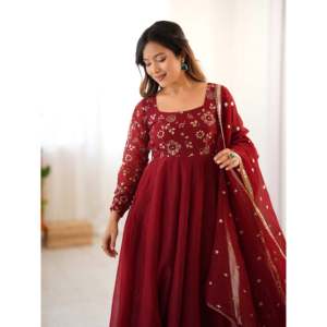 Designer Women's Party Wear <b>Gown</b> and Bottom Set with Elegant Lace Border Dupatta - Product Image 5