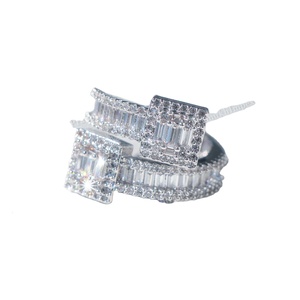 Hip Hop Style S925 <b>Sterling</b> <b>Silver</b> Round Cut VVS Moissanite Prong <b>Set</b> Cuff <b>Ring</b> Unique Trendy Gold Plated GRA Certified Unisex - Product Image 1