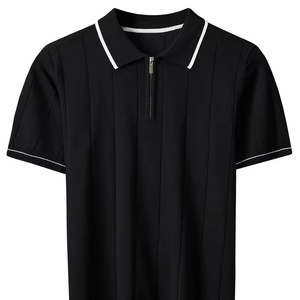 High Quality Men Solid <b>Zip</b> for Shirt Soft Ribbed Knit Short Sleeve Lightweight Breathable Casual Summer ODM - Product Image 1