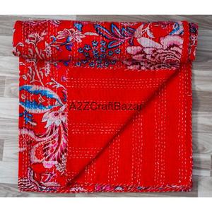 Edredón Kantha Indio Hecho a Mano, Reversible, Vintage, Ecológico, para Todas las Estaciones, Bordado, Tamaño Doble, 100% Algodón Orgánico para el Hogar - Product Image 4