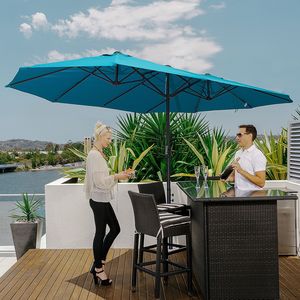 Ombrellone da Patio Blu da 4,5 m con Manovella Facile, Doppia Tettoria Anti-UV e Base per Cortili e Spiagge - Ideale per Giardini e Terrazze - Product Image 2