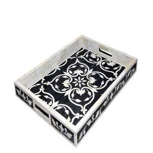 Plateau indien fait main en os incrusté, vert et blanc, nouveau design, motif floral, nouvelle arrivée, vente directe usine, pour la maison et l'ameublement - Product Image 2