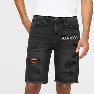 Pantalones Cortos de Mezclilla 100% Algodón con Diseño de Logotipo Personalizado con Pedrería, Corte Holgado, Largura Media, Ligeros, Azul Oscuro, Lavado a la Piedra, Servicio OEM - Product Image 4