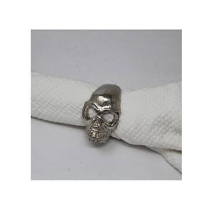 Porte-serviettes en aluminium argenté en forme de crâne, décoration de table de mariage moderne, écologique et durable pour les fêtes et la vente en gros. - Product Image 1