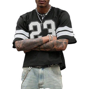 Maillot de football en mesh noir surdimensionné pour homme, style streetwear, chemise de sport athlétique, logo personnalisé, fabricant en gros, États-Unis - Product Image 1