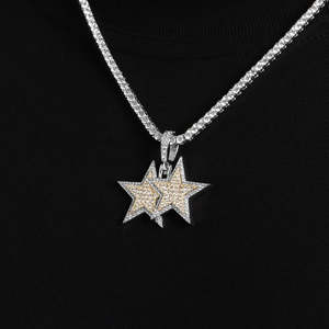จี้ดาวคู่สองสี |   สร้อยคอฮิปฮอปแบบไอซ์ดาวน์ |   จี้สแตนเลสหรูหรา - Product Image 3