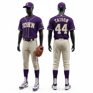 Uniforme de baseball respirant pour hommes, 160 GSM, polyester premium, rayures crème bleu rouge, sergé, logo personnalisé - Product Image 2