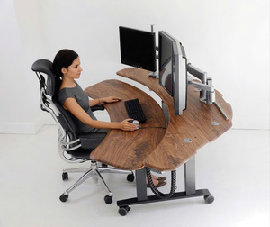 Modern DIY Black Curved Metal Freestanding Standing Desk Dual Monitor <b>Workstation</b> Ergonomic for <b>Office</b> Trading Studio - Product Image 4