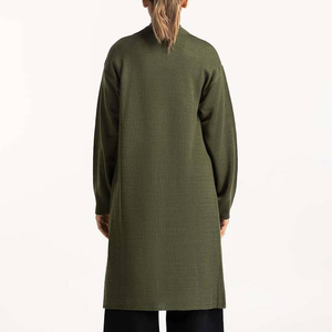 Cárdigan Largo de Punto Verde Oliva para Mujer, de Alta Calidad, Manga Larga, Cuello con Muescas, Color Sólido, Estilo Minimalista, para Otoño - Product Image 3