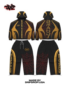 Purple Gold Brand Studios Spider Web Tracksuit Set | Oversized <b>Zip</b> Hoodie & Jogger Pants | Streetwear Matching Set OEM - Product Image 4