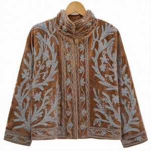 Velvet Embroidered <b>Jacket</b> With Floral Pattern Mandarin Collar Full <b>Sleeve</b> Batwing Style Winter Women's <b>Short</b> Coat Velvet <b>Jacket</b> - Product Image 6