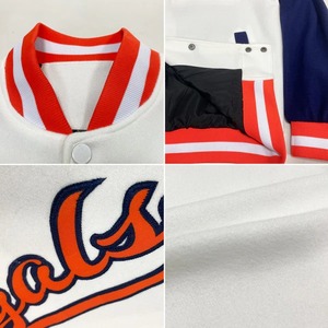 <b>White</b> Orange Navy Custom Varsity <b>Jacket</b> Full Snap Two Tone Letterman <b>Jacket</b> Bomber <b>Jacket</b> For <b>Men</b> Casual Baseball <b>Jacket</b> - Product Image 5