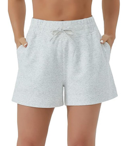 Shorts décontractés pour hommes, coupe classique, en tissu éponge 100% coton, taille haute élastique, logo personnalisé brodé, anti-plis, multi-poches - Product Image 1