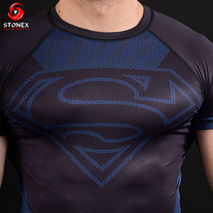 T-shirt de compression Superman pour homme à manches courtes, séchage rapide, performance, gym, fitness, imprimé devant, noir et bleu, services OEM - Product Image 4