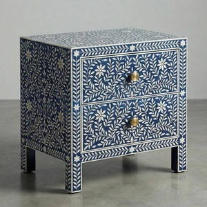 Table d'appoint moderne de luxe à motif floral en nacre, commode polie avec tiroirs pour salon, chambre et maison - Product Image 6