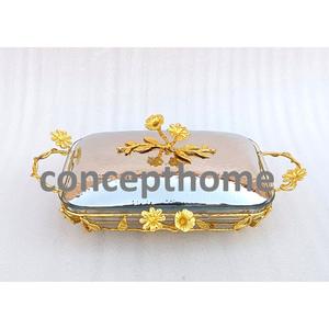 Plat de service moderne en métal plaqué or et verre, couleur et taille personnalisables, décoratif, pour usage domestique ou hôtelier, logo accepté, style occidental. - Product Image 5