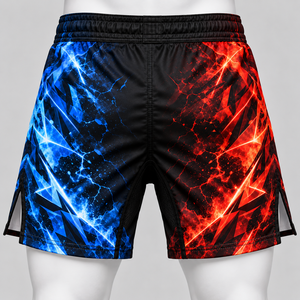 Pantalones cortos Fire And Ice con estampado de llamas rojas y azules, banda acanalada con agarre, malla en la zona de la entrepierna, muslos ventilados, ropa deportiva masculina de secado rápido - Product Image 2