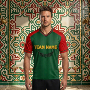 Camiseta de Fútbol Sublimada Personalizada para Hombre, Cuello en V, Manga Corta, Verde, Rojo, Amarillo, Impresión del Nombre del Equipo, Absorbe la Humedad, Ropa Deportiva para Adultos - Product Image 6