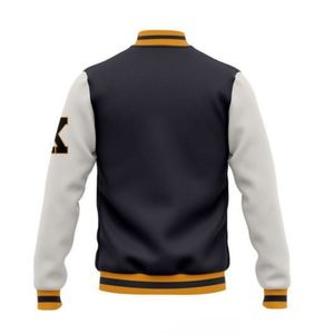 Men's Varsity <b>Jacket</b> Navy <b>White</b> Sleeve Embroidered M Letter Preppy Style Turn-down Collar Regular Fit Autumn Wear - Product Image 5