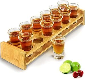 Ensemble de verres en verre avec support à shots en métal noir, plateau de service à shots haut de gamme, accessoire de bar festif, décoration contemporaine élégante pour les fêtes - Product Image 4