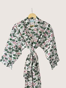 Bata Larga Estampada Floral para Mujer, Cuello Mandarín, Manga Tres Cuartos, 100% Algodón, Ropa Casual de Verano, Cierre con Cordón - Product Image 3