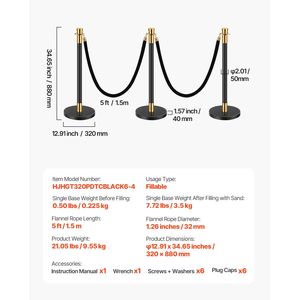 Forniture Alberghiere e Accessori per Saloni: Barriere per il Controllo della Folla (6 pz) con 4 Corde in Velluto Nero e Pali in Acciaio Inossidabile - Product Image 4