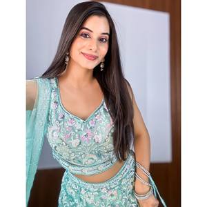 Fascinating Blue <b>Sequins</b> Net Reception Lehenga Choli Set with Dupatta - Product Image 2