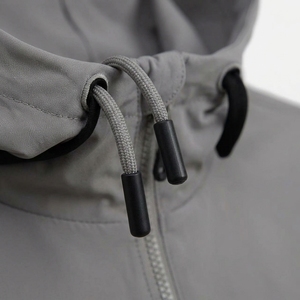 Veste à capuche coupe droite 100 % polyester, coupe-vent uni tissé, capuche à cordon, poignets côtelés, vêtements de sport décontractés pour hommes - Product Image 5