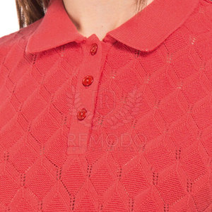Camiseta de Punto Roja para Mujer, Manga Corta, Diseño Geométrico, Estilo Preppy, Algodón, Corte Regular, Ropa Casual de Primavera/Verano - Product Image 4