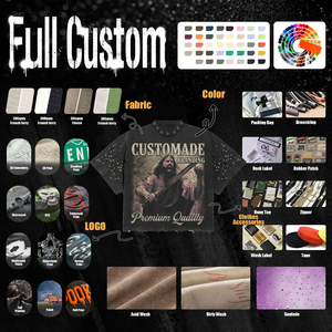 Custom Premium Heavyweight Vintage Wash 100% Cotton Print Tee <b>Grommet</b> Neckline Rhinestone Embellishments Boxy Fit OEM Streetwear - Product Image 6