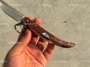 UA Supplies OEM Carbon Steel Drop Point Folding Pocket Knife Wooden Handle 8in Overall Length 0.5mm Blade Thickness - Product Image 3