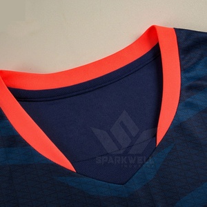 Tenue de football pour homme SPARKWELL INDUSTRY, bleu marine avec accents orange, impression personnalisée, polyester respirant, vêtements de sport d'équipe - Product Image 5