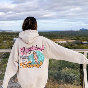 Sudadera con capucha de algodón y forro polar con estampado de lágrimas y diseño personalizado de arañas, sudadera con capucha 1:1 Happiness Comes In Waves - Product Image 1