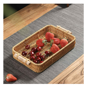 Premium Quality Cane Handwoven Serving Storage <b>Tray</b> For Coffee Snack <b>Breakfast</b> Latest Rattan Vanity <b>Tray</b> For Kitchen Tableware - Product Image 5