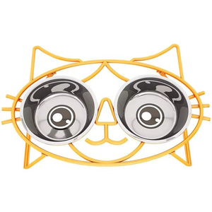 Cute Metal Elevated <b>Cat</b> <b>Feeder</b> with Double Bowls Stainless Steel Pet Bowl for Small Dogs for Pets' Feeding - Product Image 1
