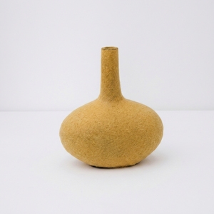Vase en céramique rustique jaune Palu S à col long, pot en terre cuite artisanal, récipient décoratif en grès, vente en gros personnalisable - Product Image 1