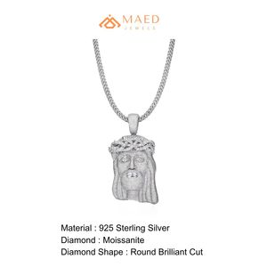 Collar Hip Hop con Colgante de Cabeza de Jesús con Incrustaciones de Moissanita, Plata 925, Joyería Religiosa para Hombres y Mujeres - Product Image 6