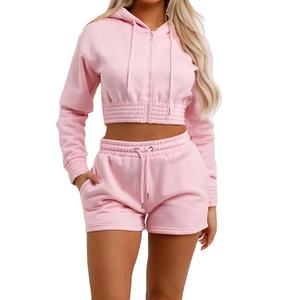 2025 nouveauté haute qualité femmes 2 pièces vêtements de sport survêtement ensemble haute couture polaire matériel décontracté Plus court Long solide - Product Image 1