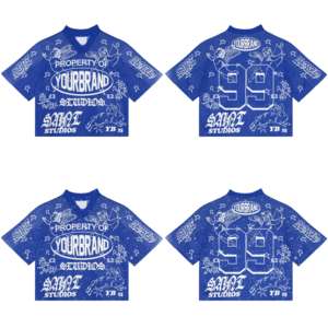 Camiseta de fútbol americano para hombre de tela premium, estilo streetwear personalizado, corte holgado y corto, con diseño de logotipo bordado impreso y malla. - Product Image 1