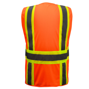 เสื้อกั๊กนิรภัยสีส้มสะท้อนแสงพร้อมแถบสะท้อนแสงและกระเป๋า  ระดับ Class 1 ได้มาตรฐาน ANSI สำหรับงานอุตสาหกรรม - Product Image 2
