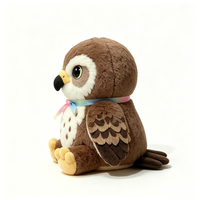 Peluche Faucon Bébé - Faucon Marron Doux en Peluche avec de Grandes Yeux, Ailes en Plumes Réalistes et Ruban Arc-en-ciel Pastel