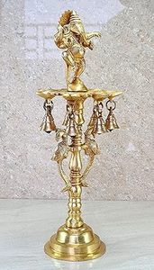 Vedela Naturals Brass Handmade Hanging Peacock Diya Bells Chain Traditional Oil Lamp Decorative <b>Candle</b> Holder India for Home - Product Image 2