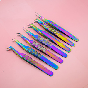 Nouveau produit maison extension de cils pince à épiler Volume Boot Isolation pince à épiler couleur arc-en-ciel cils droits pince à épiler fibre pointe - Product Image 1